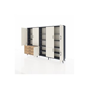 Arges Dolap 11 Raflı 3 Çekmeceli 7 Kapaklı 220x30x163 Antrasit-aytaşı/çam