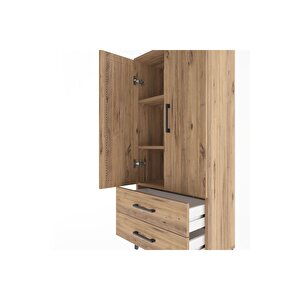 Arges Dolap 3 Raflı 2 Çekmeceli 2 Kapaklı 60x30x134 Çam-çam