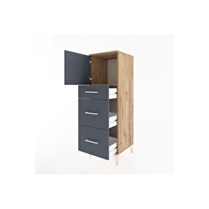 Hyperion Dolap Tek Raflı 3 Çekmeceli Tek Kapaklı 44x44x134 Çam-antrasit
