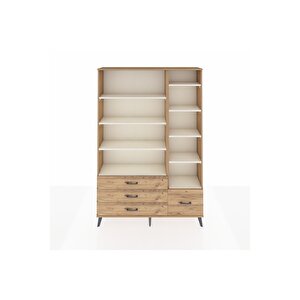 Arges Dolap 9 Raflı 4 Çekmeceli  132x30x195 Çam-aytaşı/çam