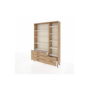 Arges Dolap 9 Raflı 4 Çekmeceli  132x30x195 Çam-aytaşı/çam