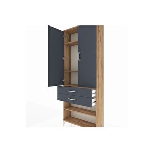 Arges Dolap 4 Raflı 2 Çekmeceli 2 Kapaklı 88x30x221 Çam-antrasit