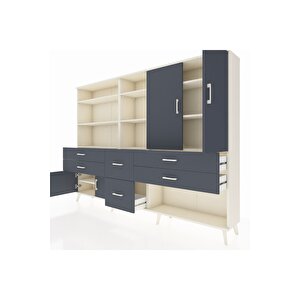 Arges Dolap 10 Raflı 6 Çekmeceli 4 Kapaklı 220x30x163 Aytaşı-antrasit