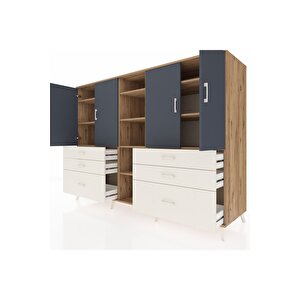 Kronos Dolap 10 Raflı 6 Çekmeceli 4 Kapaklı 220x59x163 Çam-antrasit/aytaşı