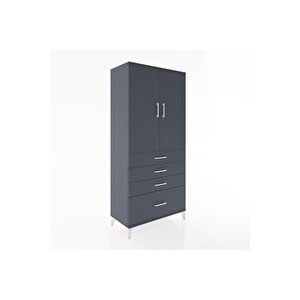 Hyperion Dolap 3 Raflı 4 Çekmeceli 2 Kapaklı 88x44x195 Antrasit-antrasit
