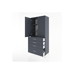 Hyperion Dolap 3 Raflı 4 Çekmeceli 2 Kapaklı 88x44x195 Antrasit-antrasit