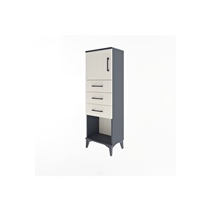 Arges Dolap Tek Raflı 3 Çekmeceli Tek Kapaklı 44x30x134 Antrasit-aytaşı