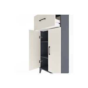 Arges Dolap 2 Raflı Tek Çekmeceli 2 Kapaklı 60x30x134 Antrasit-aytaşı
