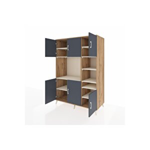 Kronos Dolap 10 Raflı 6 Kapaklı 132x59x195 Çam-antrasit/aytaşı