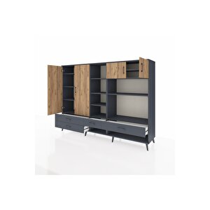 Hyperion Dolap 12 Raflı 4 Çekmeceli 4 Kapaklı 220x44x163 Antrasit-çam/antrasit