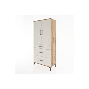 Hyperion Dolap 3 Raflı 3 Çekmeceli 2 Kapaklı 88x44x195 Çam-aytaşı