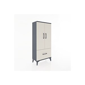 Hyperion Dolap 2 Raflı Tek Çekmeceli 2 Kapaklı 60x44x134 Antrasit-aytaşı