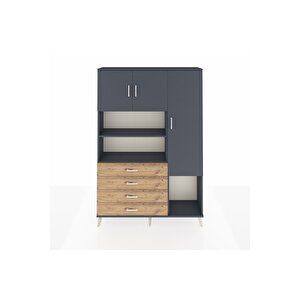 Arges Dolap 8 Raflı 4 Çekmeceli 3 Kapaklı 132x30x195 Antrasit-antrasit/çam