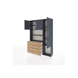 Arges Dolap 8 Raflı 4 Çekmeceli 3 Kapaklı 132x30x195 Antrasit-antrasit/çam