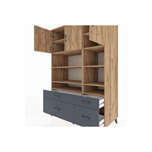 Kronos Dolap 10 Raflı 4 Çekmeceli 3 Kapaklı 132x59x195 Çam-çam/antrasit