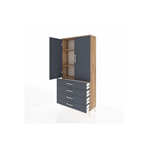 Arges Dolap 3 Raflı 4 Çekmeceli 2 Kapaklı 88x30x182 Çam-antrasit