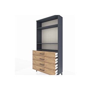 Arges Dolap 3 Raflı 4 Çekmeceli 88x30x182 Antrasit-çam