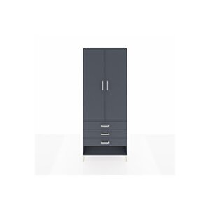 Arges Dolap 2 Raflı 3 Çekmeceli Tek Askılı 88x30x221 Antrasit-antrasit