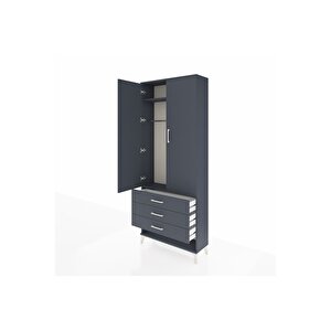 Arges Dolap 2 Raflı 3 Çekmeceli Tek Askılı 88x30x221 Antrasit-antrasit
