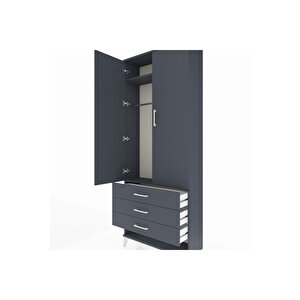 Arges Dolap 2 Raflı 3 Çekmeceli Tek Askılı 88x30x221 Antrasit-antrasit