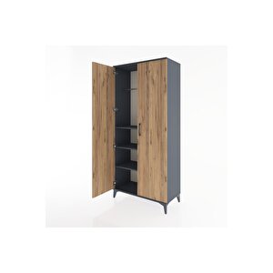 Hyperion Dolap 3 Raflı 2 Kapaklı Tek Askılı 88x44x195 Antrasit-çam