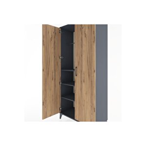 Hyperion Dolap 3 Raflı 2 Kapaklı Tek Askılı 88x44x195 Antrasit-çam