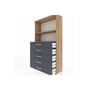 Arges Dolap 2 Raflı 5 Çekmeceli 88x30x163 Çam-antrasit