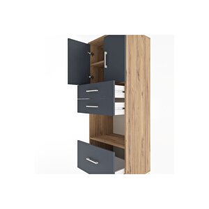 Hyperion Dolap 3 Raflı 3 Çekmeceli 2 Kapaklı 60x44x163 Çam-antrasit
