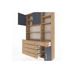 Arges Dolap 9 Raflı 5 Çekmeceli 3 Kapaklı 132x30x195 Çam-antrasit/çam