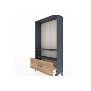 Arges Dolap 2 Raflı Tek Çekmeceli Tek Askılı 88x30x163 Antrasit-çam