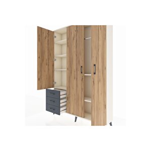 Arges Dolap 6 Raflı 3 Çekmeceli Tek Askılı 132x30x195 Aytaşı-çam/antrasit