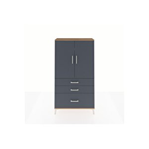 Arges Dolap 3 Raflı 3 Çekmeceli 2 Kapaklı 88x30x163 Çam-antrasit