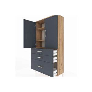 Arges Dolap 3 Raflı 3 Çekmeceli 2 Kapaklı 88x30x163 Çam-antrasit