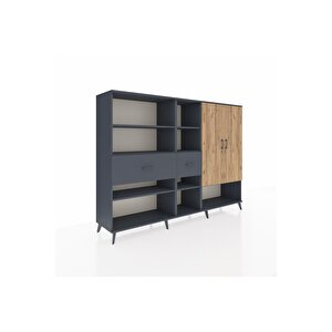 Hyperion Dolap 10 Raflı 2 Çekmeceli 2 Kapaklı 220x44x163 Antrasit-çam/antrasit