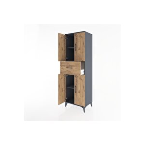 Hyperion Dolap 3 Raflı Tek Çekmeceli 4 Kapaklı 60x44x195 Antrasit-çam