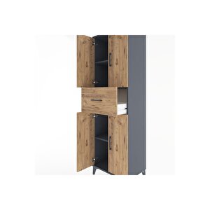 Hyperion Dolap 3 Raflı Tek Çekmeceli 4 Kapaklı 60x44x195 Antrasit-çam