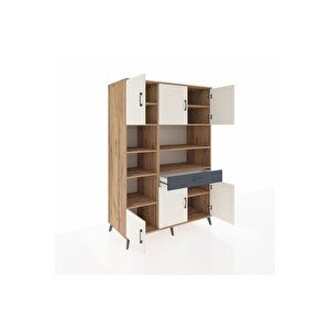 Kronos Dolap 10 Raflı Tek Çekmeceli 6 Kapaklı 132x59x195 Çam-aytaşı/antrasit