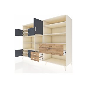 Kronos Dolap 13 Raflı 3 Çekmeceli 5 Kapaklı 220x59x163 Aytaşı-antrasit/çam