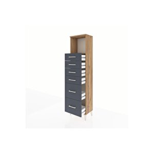 Arges Dolap Tek Raflı 6 Çekmeceli 44x30x182 Çam-antrasit