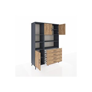 Hyperion Gardrop 8 Raflı 4 Çekmeceli 3 Kapaklı 132x44x195 Antrasit-çam