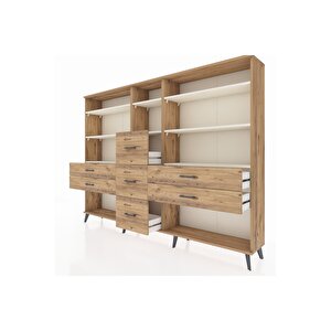 Arges Dolap 8 Raflı 7 Çekmeceli  220x30x163 Çam-aytaşı/çam