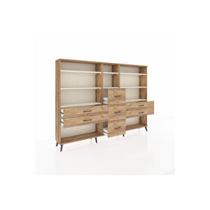 Arges Dolap 8 Raflı 7 Çekmeceli  220x30x163 Çam-aytaşı/çam