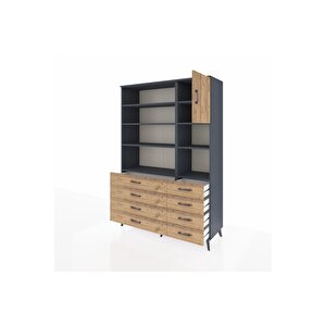 Hyperion Gardrop 8 Raflı 8 Çekmeceli Tek Kapaklı  132x44x195 Antrasit-çam