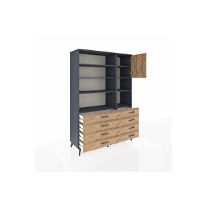 Hyperion Gardrop 8 Raflı 8 Çekmeceli Tek Kapaklı  132x44x195 Antrasit-çam