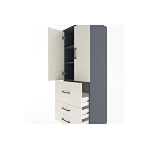 Hyperion Dolap 3 Raflı 3 Çekmeceli 2 Kapaklı 60x44x163 Antrasit-aytaşı