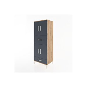 Hyperion Dolap 4 Raflı 2 Çekmeceli 4 Kapaklı 60x44x163 Çam-antrasit
