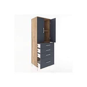 Hyperion Dolap 2 Raflı 4 Çekmeceli 2 Kapaklı 60x44x182 Çam-antrasit