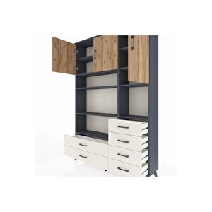 Arges Dolap 9 Raflı 6 Çekmeceli 3 Kapaklı 132x30x195 Antrasit-çam/aytaşı