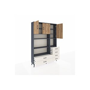 Arges Dolap 9 Raflı 6 Çekmeceli 3 Kapaklı 132x30x195 Antrasit-çam/aytaşı