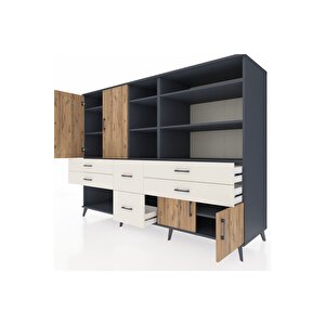 Kronos Dolap 10 Raflı 6 Çekmeceli 4 Kapaklı 220x59x163 Antrasit-çam/aytaşı